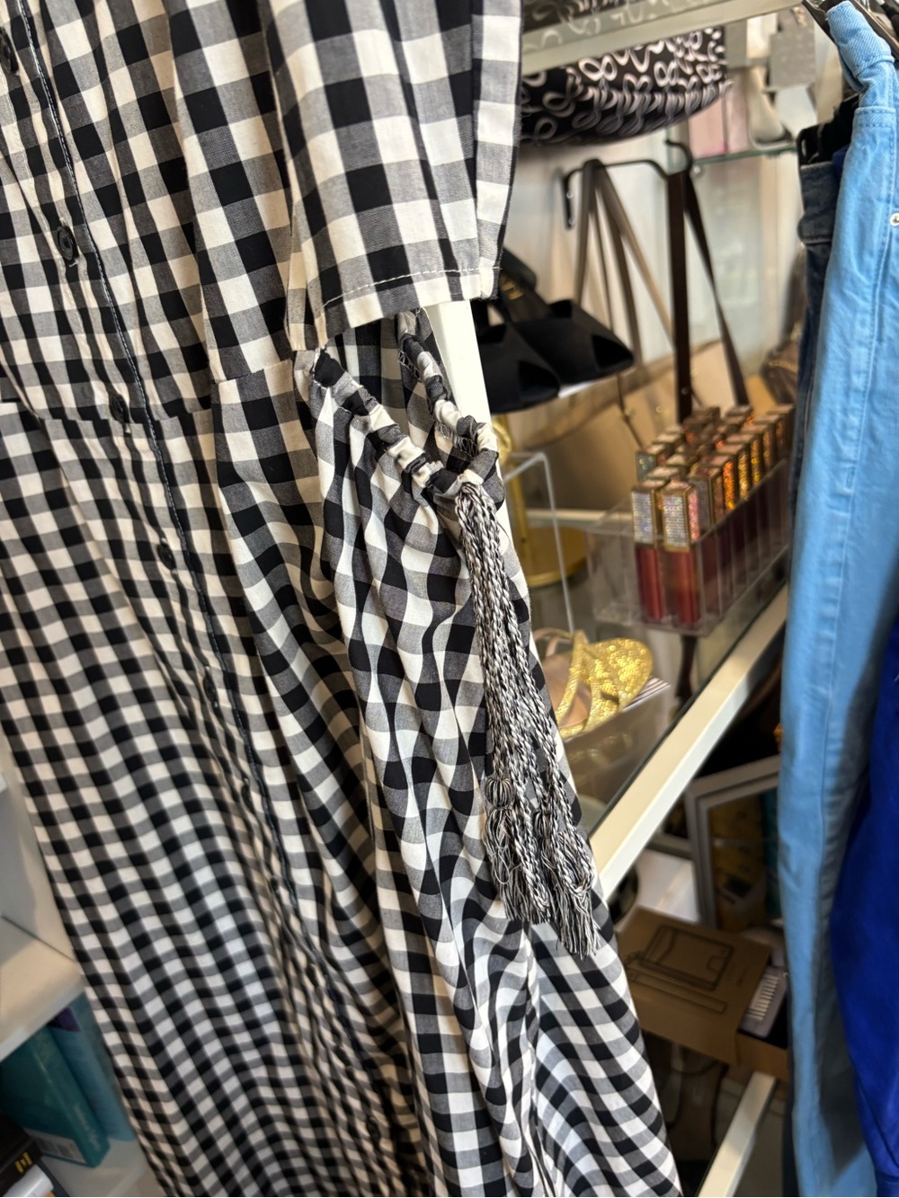 Who What Wear Black & White Gingham Midi Dress - Picture 3 of 4